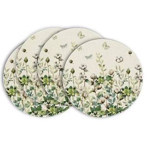 lot 12055 image: Artoid Mode Cotton Plant Leaf Butterfly Round Spring Placemats Set of 4, 14 Inch Summer Round Table Mats for Dining Decoration