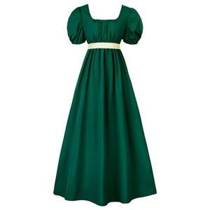 lot 12064 image: HEQU Regency Dresses for Women with Satin Sash Ruffle Empire Waist Dress Gown (3XL, Dark Green)