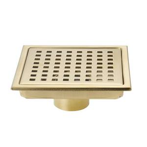 lot 12085 image: DEOKXZ Square Shower Floor Drain Brushed Gold 6 Inch��Grille with Removable Cover,SUS304 Stainless Steel