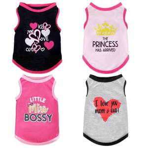 lot 12087 image: Pistha 4 Pack Dog Shirts Summer Printed Puppy Clothes Cute Sleeveless Pet T Shirts Dog Clothes for Small Medium Dogs Cats Girl(M) (Used)