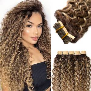 lot 12094 image: Water Wave Tape in Hair Extensions Real Human Hair 20pcs 50g Medium Brown to Honey Blonde Invisible Tape on Brazilian Human Hair Loose Wave Skin Weft Glue ins Hair Extension for Women 18 Inch
