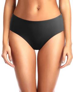 lot 12096 image: Tempt Me Women Black Bikini Bottoms Mid Waist Bathing Suit Swimsuit Full Coverage Swim Bottom S