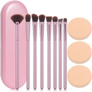 lot 12098 image: COYKROU 8Pcs Makeup Brushes Set Premium Eyeshadow Brush Professional Angled Eyebrow Brush Lip Brush Eyeshadow Brush Set With 3Pcs Powder Puffs and Pink Case 12 in 1 (Missing Case And 5 Brushes)