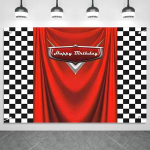 lot 12108 image: Sivoodiot Racing Flag Car Birthday Backdrop 5�3ft Durable Checkered Racing Photo Background for Birthday Decorations, Baby Showers, Live Streams, Boys Party,Outdoor Photography (5�3ft)