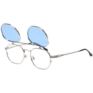lot 12120 image: Dollger Flip Up Sunglasses Men Women Polarized Steampunk Flip Sunglasses with Double Lenses(Silver Frame Blue Lens)