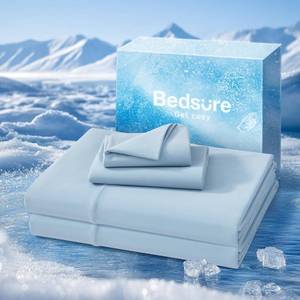 lot 12123 image: Bedsure Cooling Sheets King Size, Cooling Bed Sheets for Hot Sleepers, Chill Cool Sheet, Deep Pocket Up to 18 Inches, Soft & Breathable King Size Sheets Set, 4 Pieces, Blue