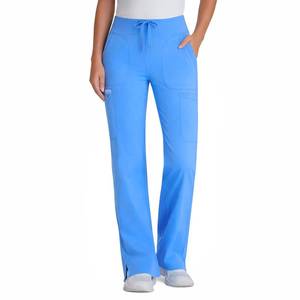 lot 12129 image: QBK Yoga Scrub Pants Women - High Waist Straight Wide Leg Uniform Pants with Cargo Pocket, Anti-Wrinkle & Knit Yoga Waistband (Regular,Ceil Blue, XL)