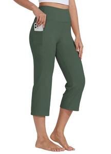 lot 12131 image: Willit Womens Yoga Capris Pants High Waist Leggings Crop Straight Leg Athletic Exercise Workout Capris 21 Olive Green XXL