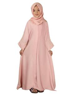 lot 12142 image: IDOPIP Muslim Dress for Girls Islamic Prayer Abaya with Hijab Ramadan Dubai Outfits Kids Long Sleeve Maxi Chiffon Cardigan Kaftan Robe Dresses Arabian Full Cover Modest Clothes Sets Pink 11-12 Years