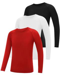 lot 12143 image: EoBeKee Boys Compression Shirt Long Sleeve, 3 Pack Kids Baseball Athletic Undershirt, Youth Quick Dry Base Layer for Football