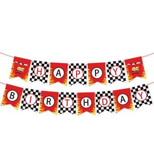 lot 12146 image: Race Car Birthday Banner - Lets Go Racing with Checkered Flag Themed Party Supplies