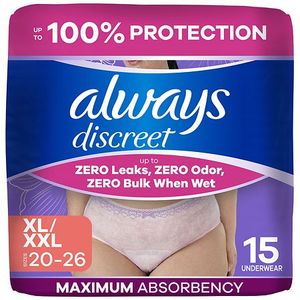 lot 12168 image: Always Discreet Adult Postpartum Incontinence Underwear for Women - Maximum Protection - XL - 15ct