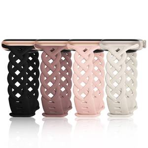 lot 12176 image: iWabcertoo Slim Silicone Bands for Apple Watch Band 40mm 38mm 41mm 42mm 44mm 45mm 49mm Braided Lace Thin Wristbands for iWatch SE Series 8 7 6 5 4 3 2 1, BlackStarlightViolet SmokeSand Pink