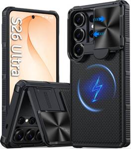 lot 12177 image: GIVELOT Magnetic for Samsung Galaxy S26 Ultra Case,Slide Camera CoverKickstandCompatible with MagsafeMilitary Grade Protection Shockproof Rugged Case for Galaxy S26 Ultra,Black