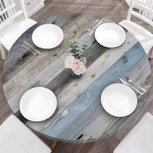 lot 12184 image: BOOWEATS Wood Grain 48 Inch Round Fitted Cloth Tablecloth with Elastic Edged, Waterproof Oil Proof Wipeable Table Cover for Indoor Outdoor Patio Table, Fits Round Tables Up to 46 - 50 Diameter