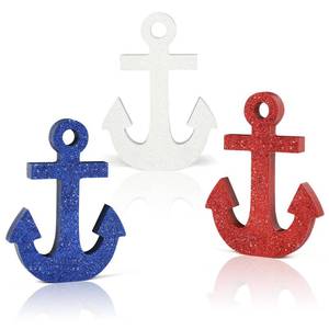 lot 12186 image: COCHIE Wooden Anchor Nautical Decorations Set of 3, Double-Sided Summer Nautical Tiered Tray Decor, Wood Cruise Anchors Sign for Tabletop, Home, Office, Desk, Shelf, Party Decoration (Shinny Anchor)