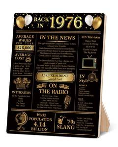 lot 12221 image: 50th Birthday Party Decorations for Women Men, Black and Gold Back in 1976 Poster Wooden Sign, 50th Anniversary Birthday Table Decorations Party Favors