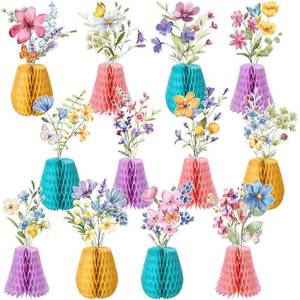 lot 12224 image: Vicenpal 12 Pcs Wildflowers Honeycomb Centerpieces Wildflowers Party Decorations 3D Summer Table Decor Flower Centerpieces for Birthday Baby Shower Wedding Party Office Home Decorations
