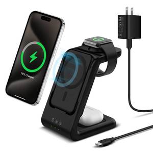 lot 12228 image: Smtcsl 3 in 1 Wireless Charging Station 5000mAh Removable Power Bank Charger Stand for PhoneWatchAir Pods - Portable Magnetic Battery Pack for Air 17 16 15 14 13 12 Series (Missing Cord)