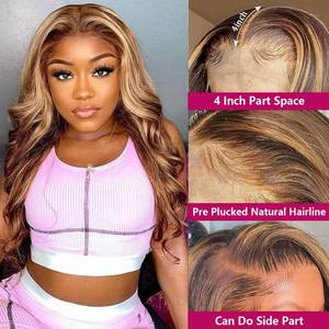 lot 12233 image: Veally Body Wave Highlight Lace Front Wigs for Black Women 13X4X1 HD Transparent Lace Front Wigs with Pre Plucked Natrural Hairline and Baby Hair for Women (Brown Mix Blonde)