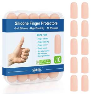 lot 12243 image: Gel Finger Cots Protectors, Silicone Fingers Covers Bandages Caps Sleeves for Fingertip Thumb Protection, Ideal for Trigger, Arthritis, Cracking, Blisters, Callus, Hangnail & Pain Relief (Nude, M, 10PCS) (Missing Two)