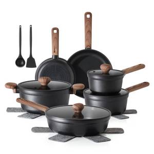 lot 13173 image: SENSARTE Nonstick Pots and Pans Set 17pcs, Healthy Induction Cookware Set, Kitchen Cooking Set with Skillets & Saucepans, Stay-cool Handles, Dishwasher Safe, PFOA PFOS Free, Matte Black