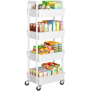 lot 13174 image: Pipishell 4 Tier Rolling Cart Organizer, Plastic Rolling Cart with Lockable Wheels & Reinforced Handle, Lightweight Utility Storage Cart for Nursery, Kitchen, Craft Room, White