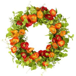 lot 13181 image: YNYLCHMX 18 Spring Summer Wreaths for Front Door, 2 Pack Artificial Floral Wreath with Poppy Flowers Green Tea Leaves, Green Foliage Wreath for Wall Window Farmhouse Party Holiday Home Decor
