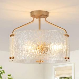 lot 13182 image: Blhxian Semi Flush Mount Ceiling Light Fixture Glass Drum Chandelier Entryway Light Fixture 16Gold Flush Mount Ceiling Lights 3-Light Foyer Lighting fixtures for Living Room Hallway Bedroom
