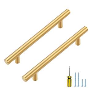 lot 14028 image: Ravinte 5 Pack 4 inch Hole Center Gold Cabinet Handles Kitchen Cabinet Handles Brushed Brass Cabinet Pulls 6-38 Overall Length