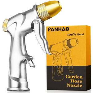 lot 14057 image: FANHAO Upgraded Garden Hose Nozzle Sprayer, 100% Heavy Duty Metal Handheld Water Nozzle High Pressure in 4 Spraying Modes for Watering Plants and Lawn, Car Washing, Patio and Pet