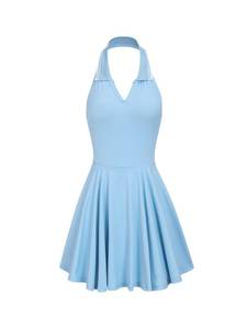lot 14062 image: BERLOOK Womens XL Collar Backless Tennis Dress Sleeveless Outfit with Built in Shorts Golf Athletic Dress Navy