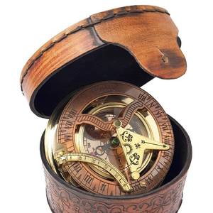 lot 14066 image: Brass Nautical - Antique Brass & Copper Sundial Compass, Sundial Clock in Box Gift Sun Clock Ship Replica Watch