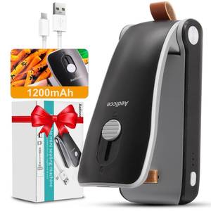 lot 14067 image: Mini Bag Sealer, USB Rechargeable Chip Bag Sealer Heat Seal, 2 in 1 Bag Sealer Heat Seal with Cutter, Portable Bag Resealer for Plastic Bags Snacks & Food Storage(Black)