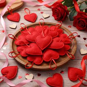lot 14436 image: Boao 20 Pack Valentines Red Felt Heart Ornaments Valentines Day Heart Shaped Hanging Ornaments Decorations for Tree Wedding Party Supplies(Classic)