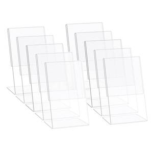 lot 14457 image: HESIN 10 Pack Acrylic Sign Holder 3.5x 5 Acrylic Store Price Tag L shape Portrait Version Rack with Slant Back for Notice, Info, Menu, Price Sheet, Photo, or Any Literature (10 Pack)