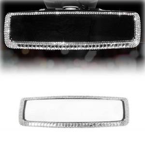 lot 14459 image: ZIMISI Bling Car Rear View Mirror, 10.51 Inch HD Glass Wide Angle Rearview Mirrors, Clip-on Crystal Diamond Panoramic Rear View Mirror Accessories, Bling Car Decorations for Women (Silver)