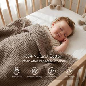 lot 17773 image: WDCOZY 100% Cotton Muslin Blanket Queen Size 4-Layer for Bed Breathable Lightweight Soft Large Boho Farmhouse Linen Tassels Ruffle Gauze Blankets 90x90 Inches Brown Mocha Chocolate Coffee Taupe