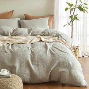 lot 17774 image: SE SOFTEXLY Muslin Duvet Cover Oversized King Size, 100% Washed Cotton Duvet Cover Set, Ultra Soft Comforter Cover Linen Like, 3 Pieces Gauze Duvet Cover with 2 Pillowcases, 98x120, Smoky-Green