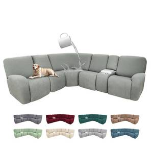 lot 17777 image: ROFASVCO 100% Waterproof Sectional Recliner Couch Covers for Reclining Couch L Shaped Corner Sectional Sofa Cover Jacquard Stretch L Shape Recliner Slipcovers (5 Seater 1 Console Cover, Ash Green
