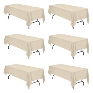 lot 17779 image: BRILLMAX 6 Pack Beige Tablecloths 60 x 126 Inch for 8ft Rectangle Tables - 150 GSM Polyester Fabric, 15 Standard Drop, Water, Stain & Wrinkle Resistant Cloth Cover for Wedding Banquet Dining Buffet