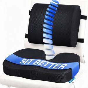 lot 17781 image: Seat Cushion & Lumbar Support Pillow for Office Chair, Car, Wheelchair Memory Foam Desk Chair Cushion for Sciatica, Lower Back & Tailbone Pain Relief Desk Pad with Adjustable Strap 3D Washable Cover