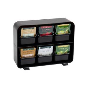 lot 17783 image: Mind Reader Tea Bag Organizer, Tea Station Organizer, Countertop Storage, Kitchen, Plastic, 10.25L x 3.25W x 7.75H, Black