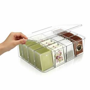 lot 17786 image: 16 Compartment Acrylic Tea Bag Organizer with Lid - Stackable Clear Storage Box for Countertop, Pantry & Cabinet  BPA-Free Dustproof Container for Tea Packets, Coffee Pods, Sugar & Condiment Packets