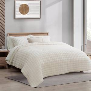 lot 17788 image: RECYCO Luxury Velvet Quilt Set Full Queen Size, Lightweight Velvet Comforter Set, Oversized Bedspread Coverlet Quilted Bedding Set, with 2 Matching Pillow Shams, for All Season, Cream White