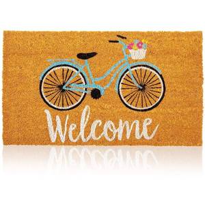 lot 17789 image: Juvale Coir Welcome Mat - 30 x 17 in, Natural, Modern Bicycle Design - Outdoor Welcome Mat & Entrance Doormat - Coir Doormat for Summer Outdoor Use