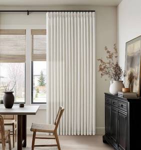 lot 17793 image: Linen Curtains 94 Inches Long Pinch Pleated for Living Room Bedroom Pinch Pleat with Rings Hooks for Track System Back Tab Memory Trained Boho Farmhouse Semi Sheer 94 Inch Curtain for Dining Room