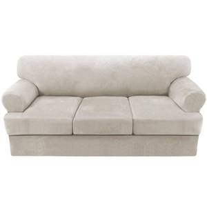 lot 17794 image: H.VERSAILTEX Sofa Cover 4 Piece T Cushion Sofa Slipcovers Thick Velvet Couch Cover Stretch T Cushion Sofa Covers for 3 Cushion Couch with 3 Individual T Cushion Covers, French Oak
