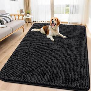 lot 17802 image: Smiry Dog Door Mat for Muddy Paws 71x46, Absorbs Moisture and Dirt Doormat, Non-Slip Washable Quick Dry Chenille Front Door Mat Indoor Entrance, Entryway Carpet for Inside Floor, Black