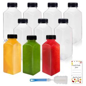 lot 17806 image: Lissomballon 10 Pcs 12oz Plastic Juice Bottles With Caps, Reusable Food Grade Chear Juice Containers for Juicing, Smoothies, Coffee, and Other Beverages